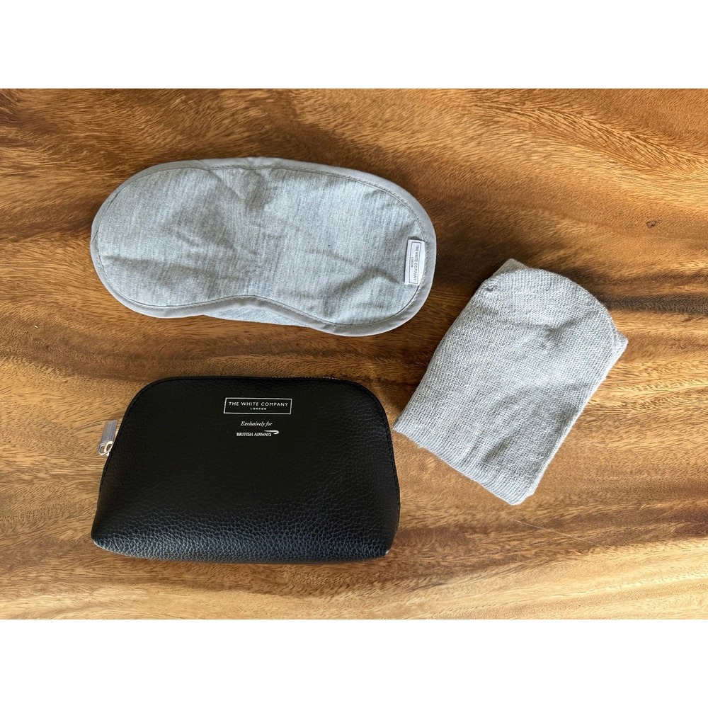 British Airways The White Company Business Class Amenity Kit Black Pouch Socks